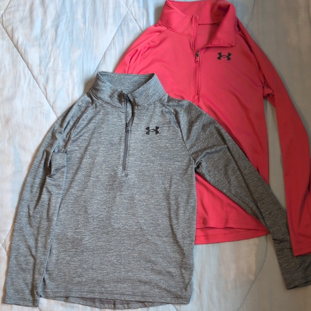 Under Armour Boys Lightweight Grey & Red Quarter-Zip Tops YOUTH (L)